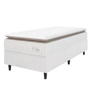 Cama Box Colchão Solteiro Molas Ensacadas City Pillow Top 88x188x61cm Linho Branco / Bege Hellen - Suporta até 110kg por Pessoa