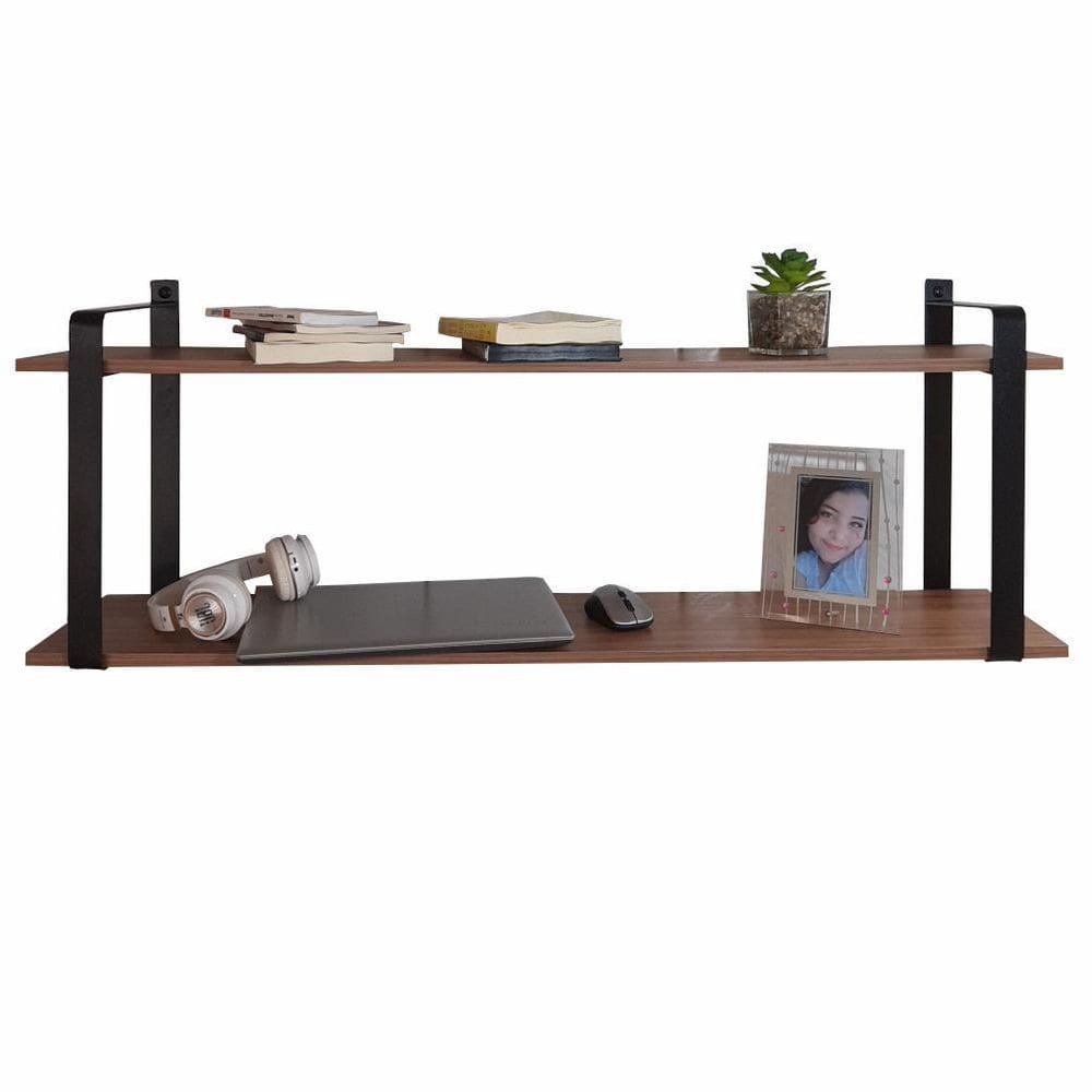 Nicho industrial quarto prateleira dupla amêndoa mdf 80cm