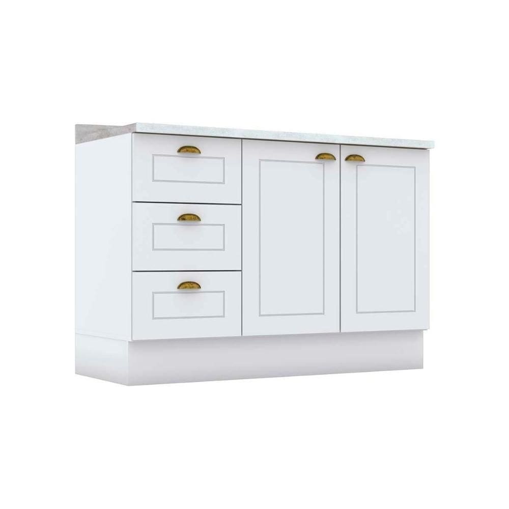 Balcão de Cozinha Americana p/ Pia 3 Gavetas e 2 Portas c/Tampo 120cm Branco - Henn