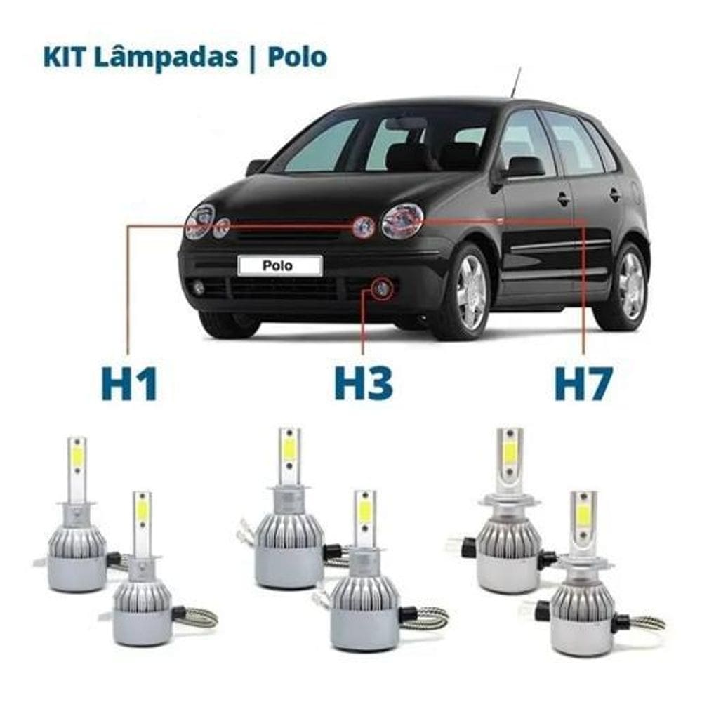 Kit super led polo 2002/06 - farol alto, baixo e milha