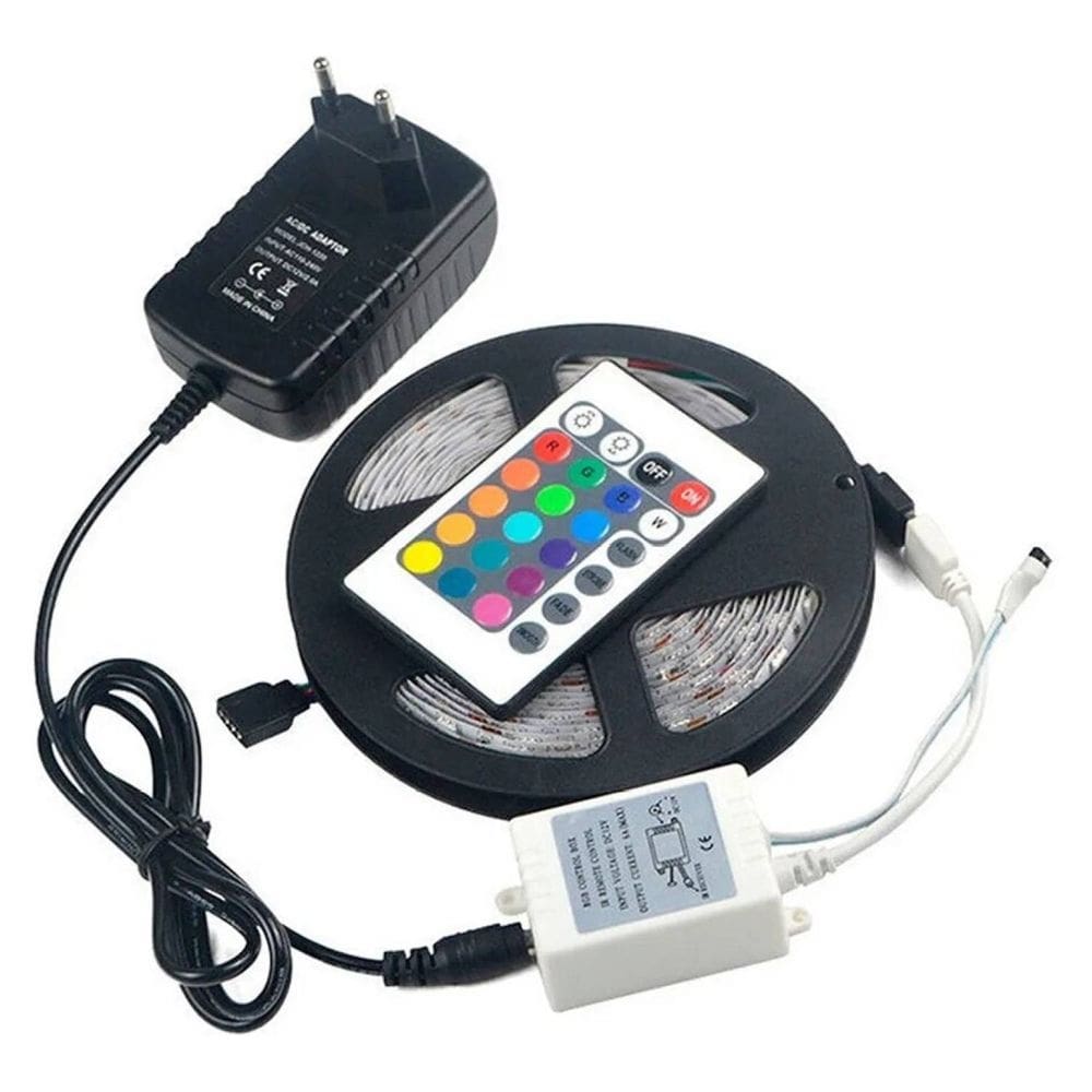 Fita de luz LED 5m 300 RGB multicolorida com controle remoto