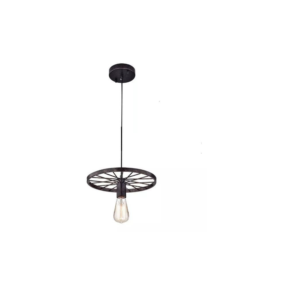 Luminária pendente modelo de roda de ferro com 30 cm de diâmetro
