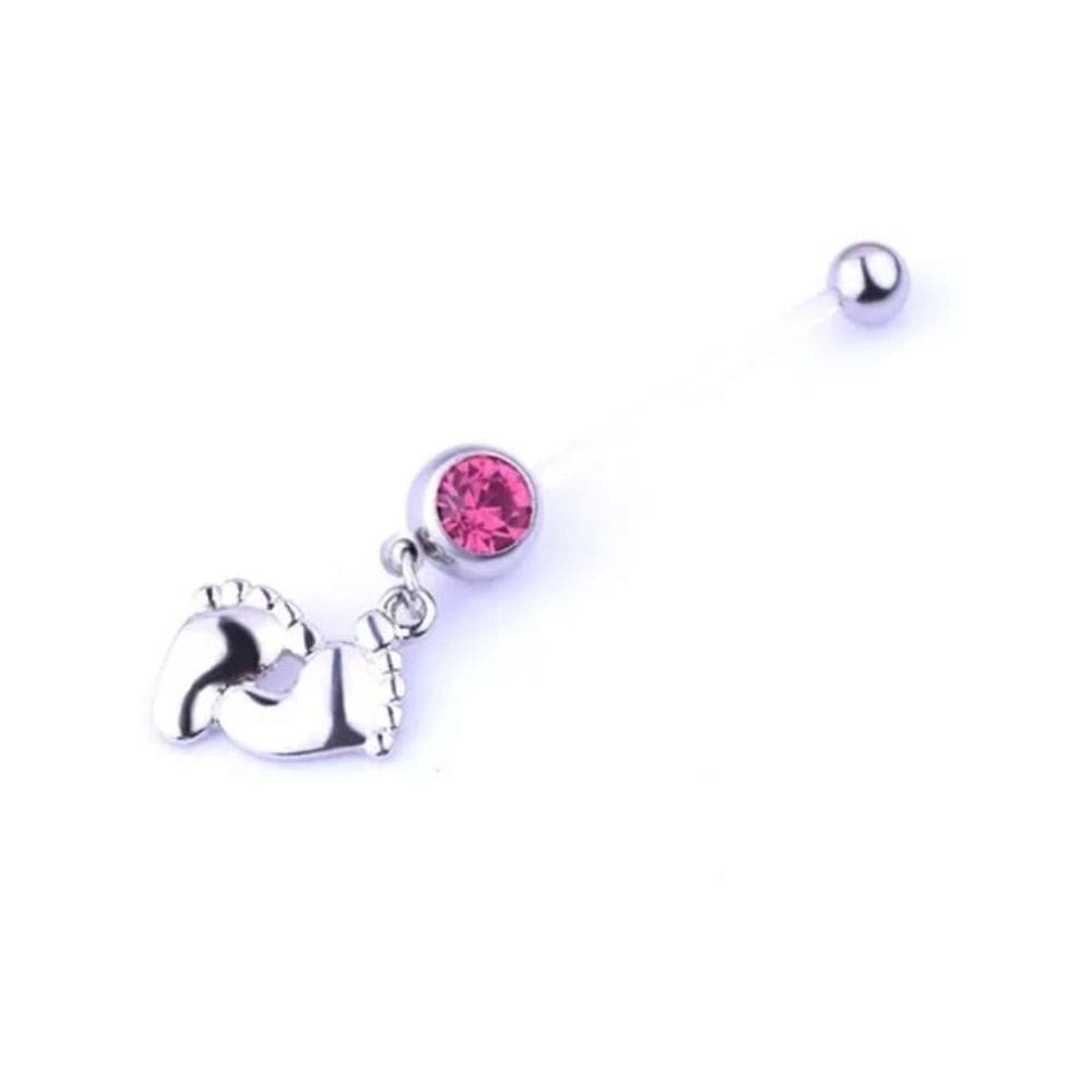 Piercing umbigo flexível gestante aço cirúrgico rosa