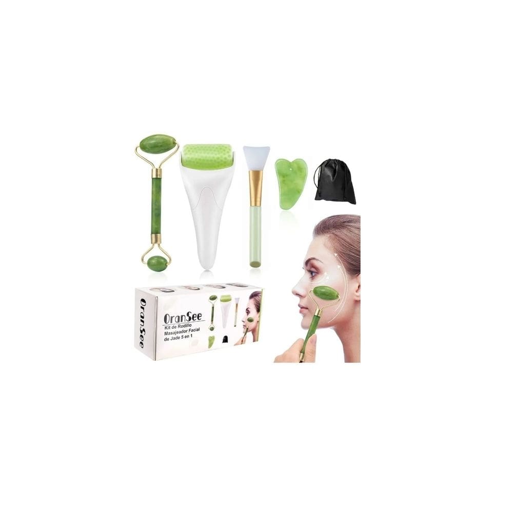 Conjunto de rolos antienvelhecimento para massagem facial Jade Roller