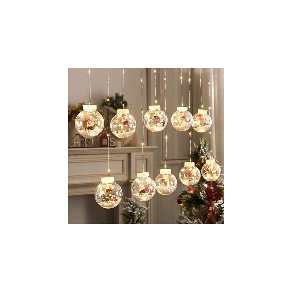 Cortina LED, luzes de Natal, Papai Noel, alimentado por energia solar