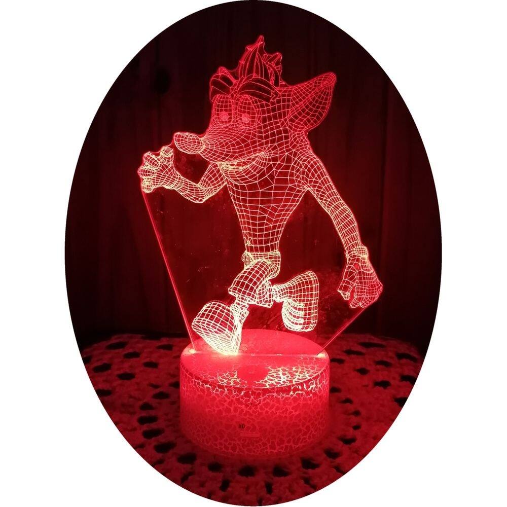 Lâmpada 3D Illusion Crash Bandicoot 7 cores LED