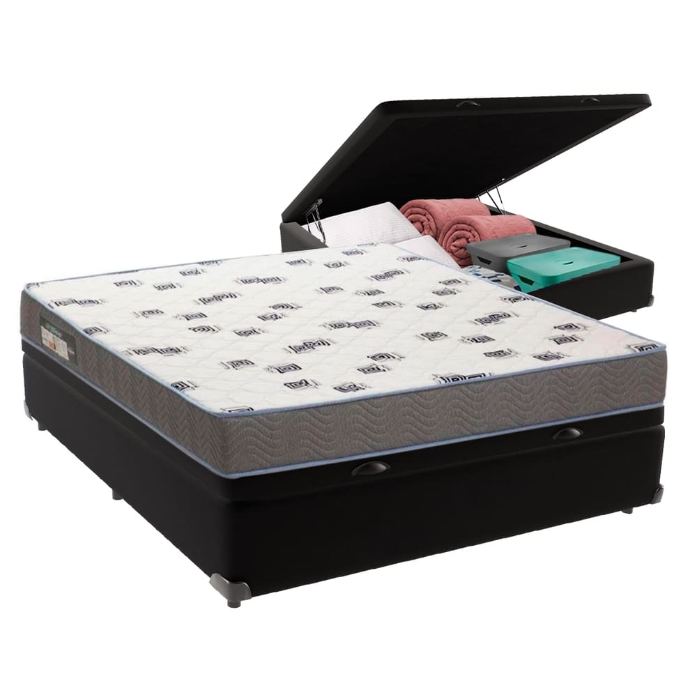 Cama Box Casal com Bau Ortobom D33 Light Preto