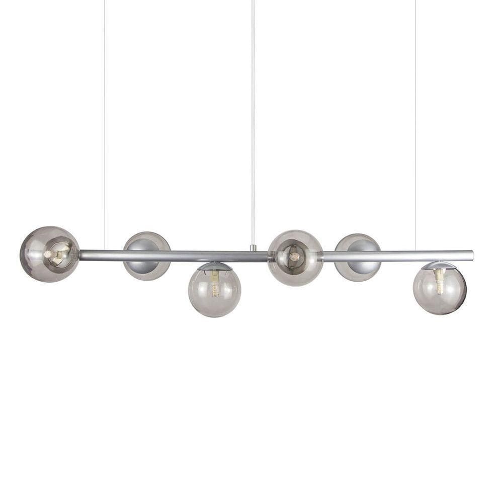 Lustre Pendente Figo Prata - 6 Globos Esfera De Vidro Fumê