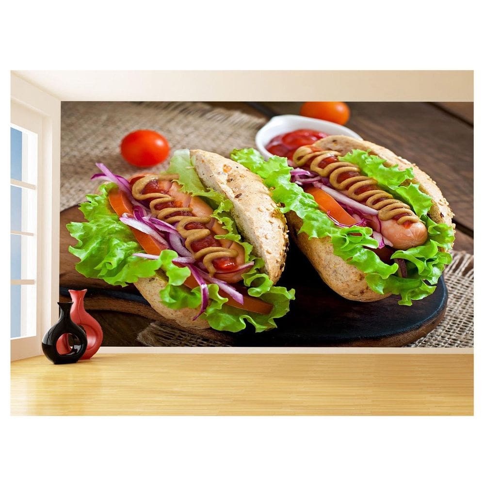 Papel De Parede Alimento Dogão Cachorro Quente 3,5M Al468