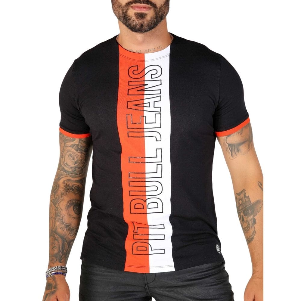 Camiseta Masculina gola O preta com detalhes em Laranja PitBull 79201