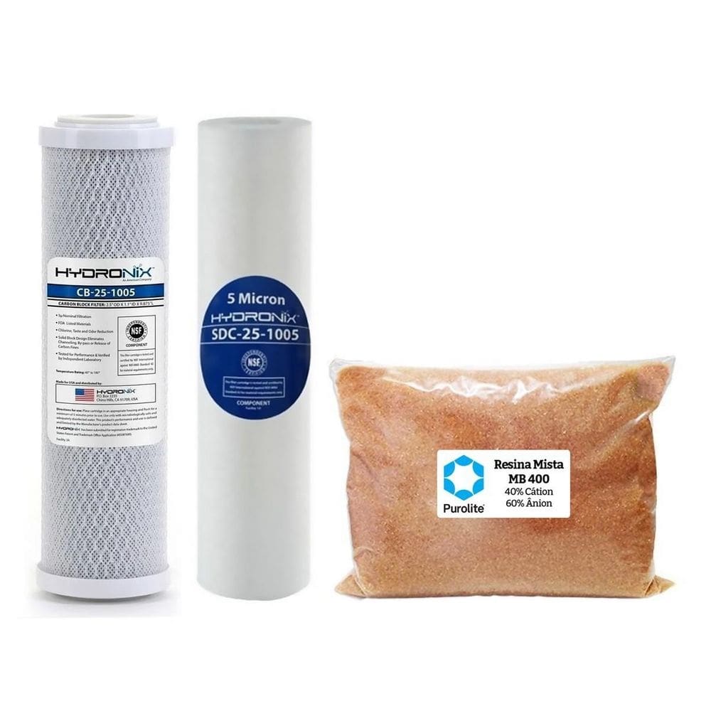 Kit refil deionizador hydronix 3 estágios resina mb400