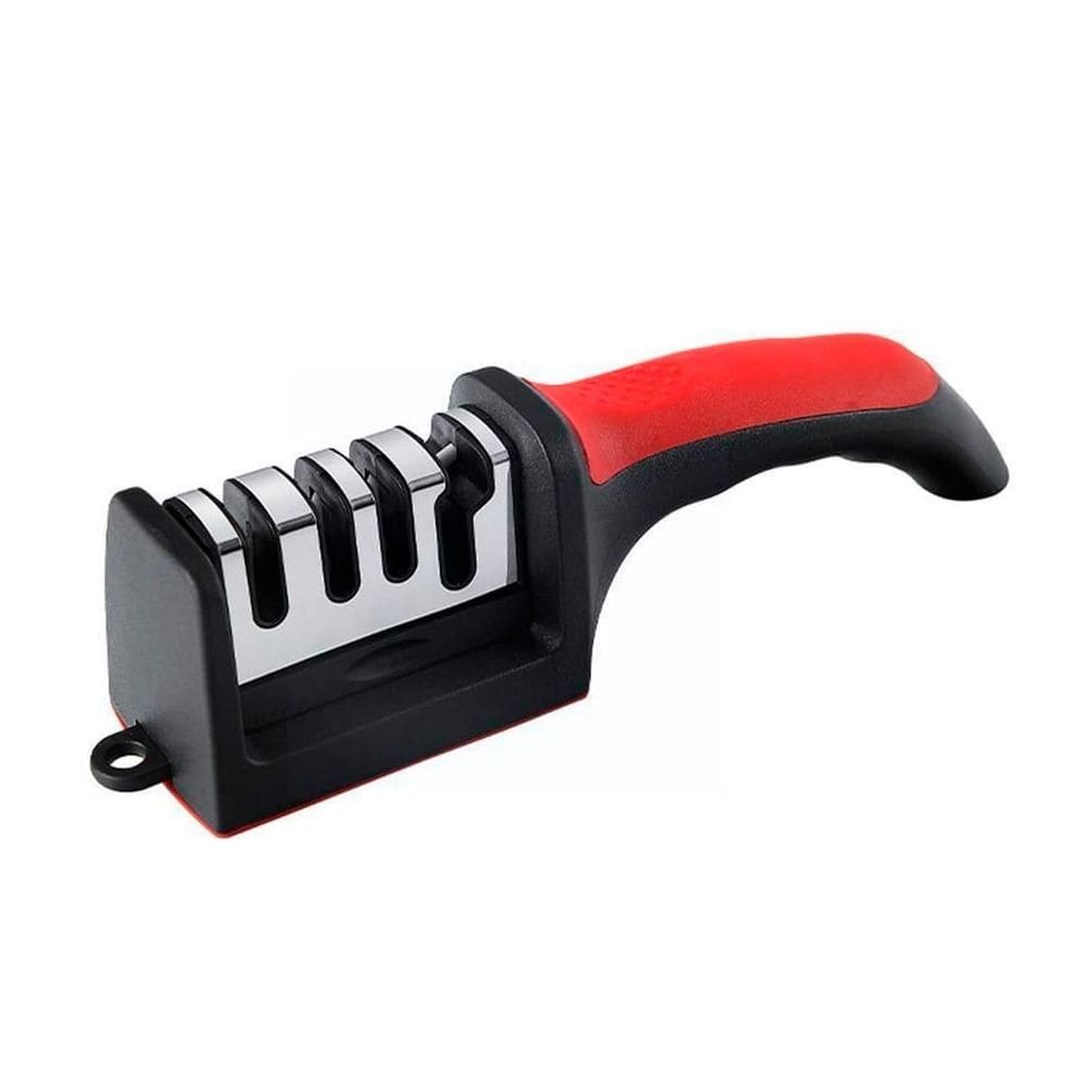 Amolador afiador facas em aço inox base emborrachada 4 em 1