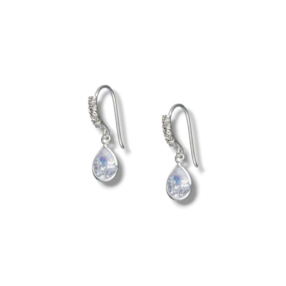 Brincos Silver Hoops Zircon Drop Pendant em prata