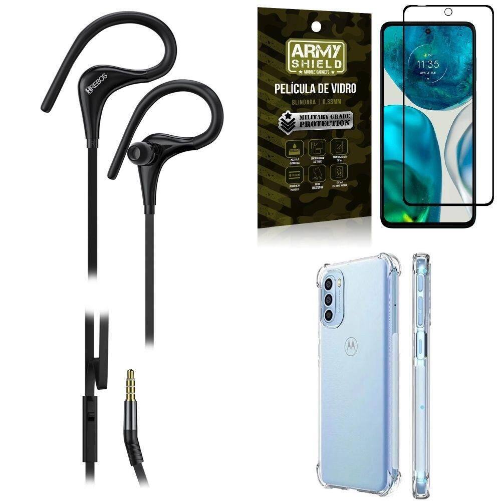 Kit capinha moto g52 + fone de ouvido sport hs92 + película