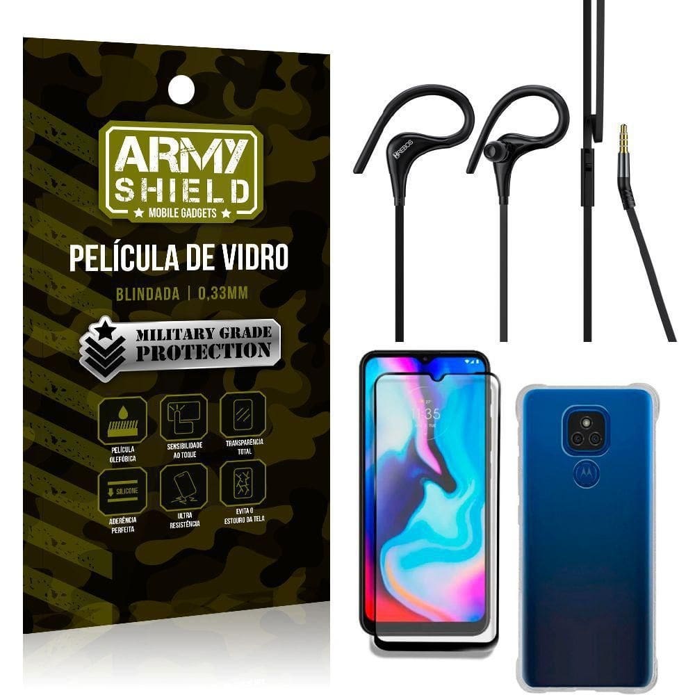 Capa + película 3d motoe7plus + fone sport hs108