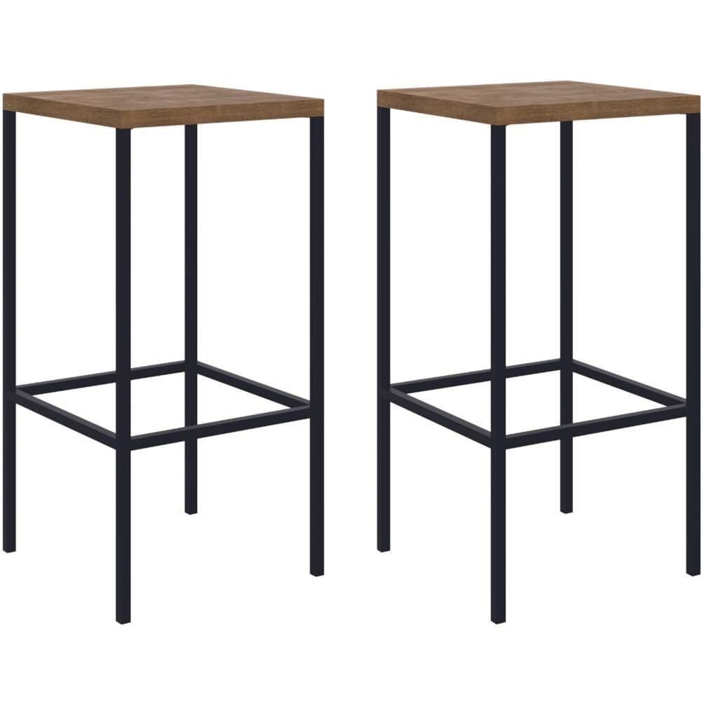 Kit 2 Banquetas Altas Industrial Steel Quadra Artesano 70 Cm (altura) Mdp Vermont Aço Preto