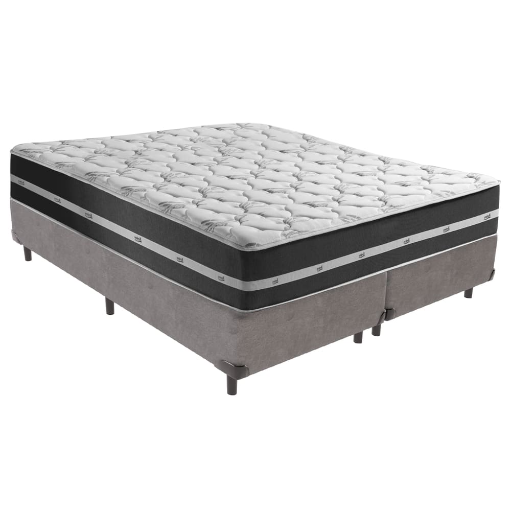 Cama Box King Preto com Base Cinza Classic Anjos