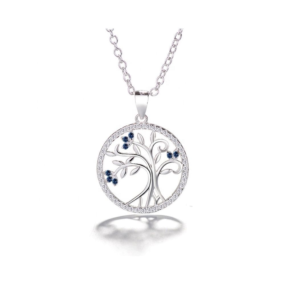 Colar Tree of Life, prata 925, azul, zircão, feminino, 50 cm