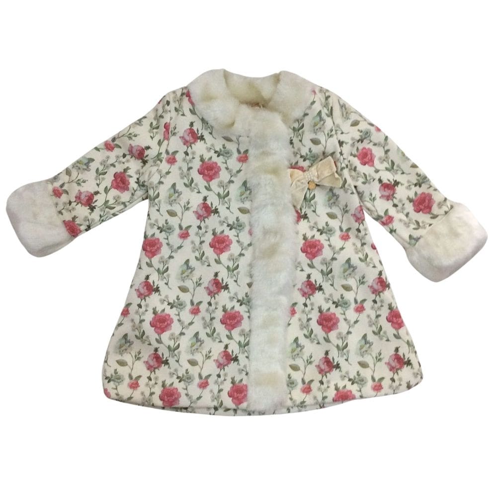 Casaco sobretudo infantil fem Petit Cherie cru/floral