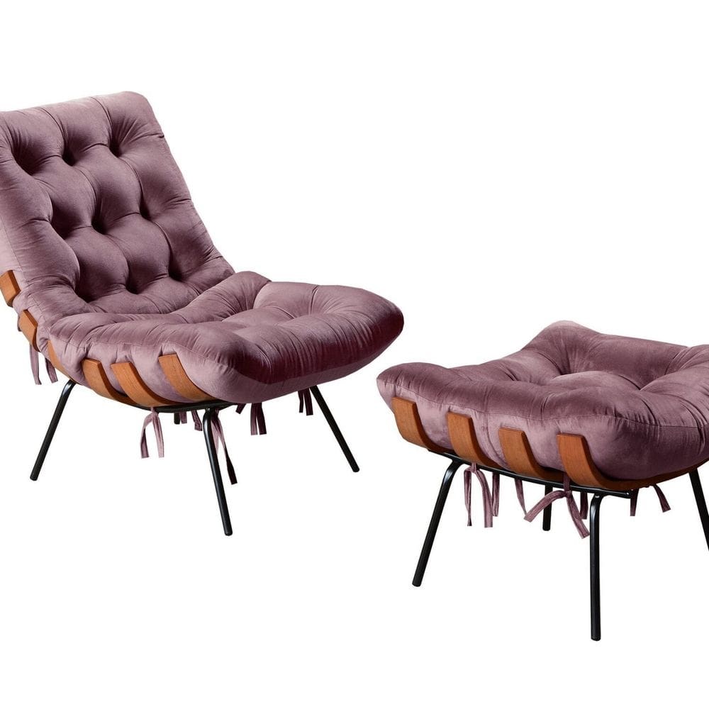 Poltrona Costela com Puff Base Fixa para Sala, Quarto Roxo