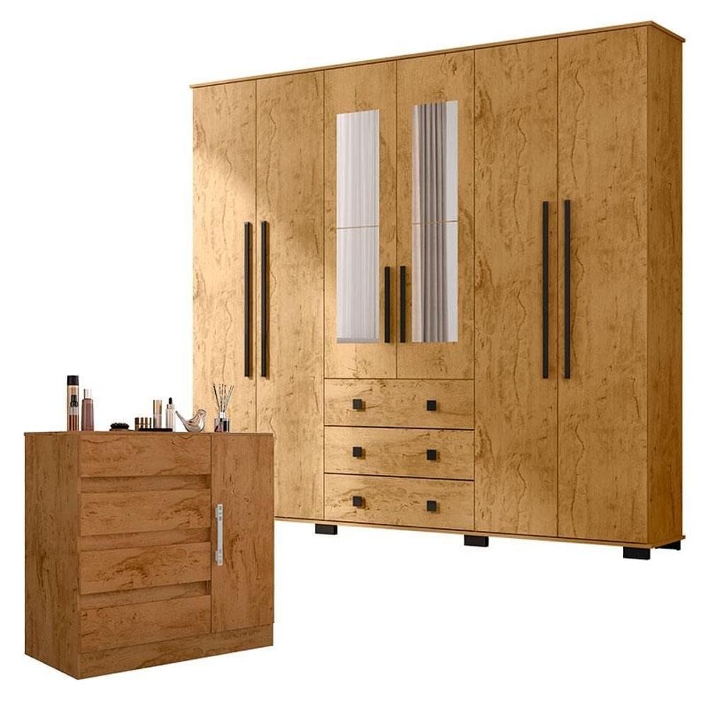 Cômoda 8000 e Guarda Roupa Casal B23063 Freijó com Espelho - Araplac