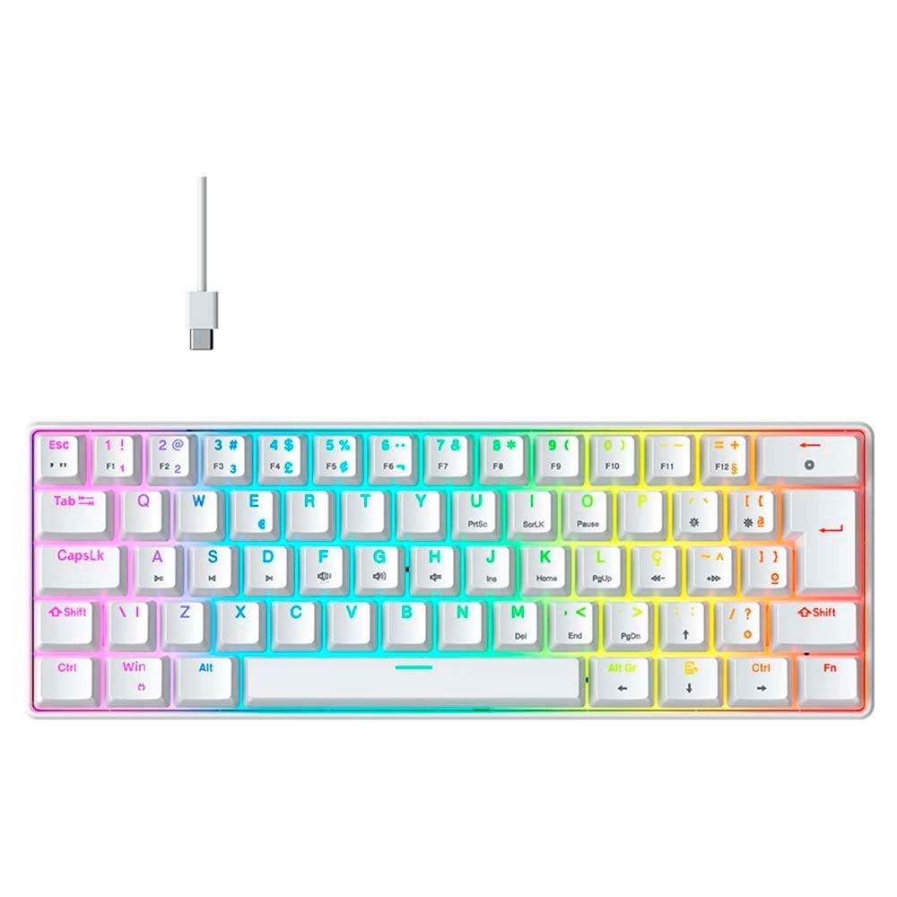 Teclado Gamer Mecanico Hyrax Thunder Hck61, Abnt2, Branco, Switch Vermelho - Hck61w-Red-Rgb