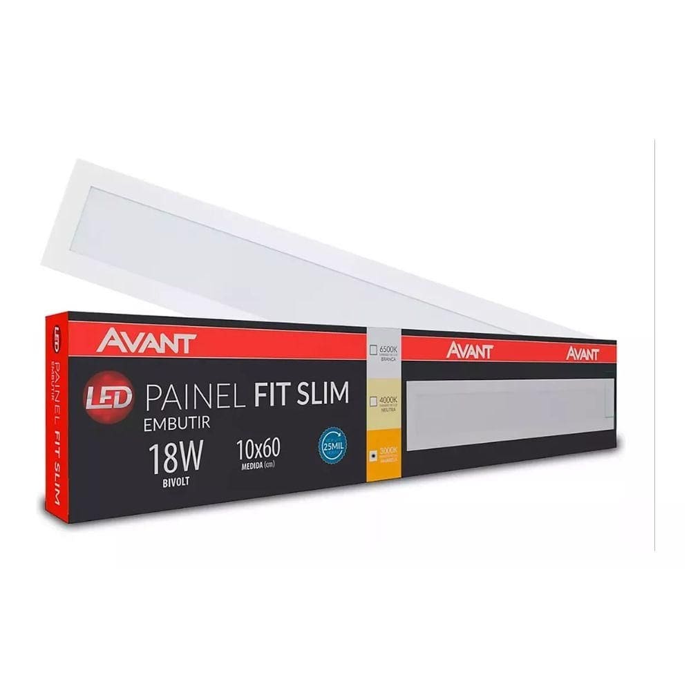 Painel Led Avant Retangular 18w 10x60cm Embutir 3000k