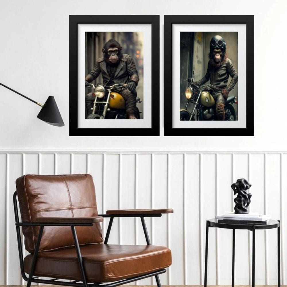 Kit 2 Quadros Macacos Motoqueiros - 60X48Cm