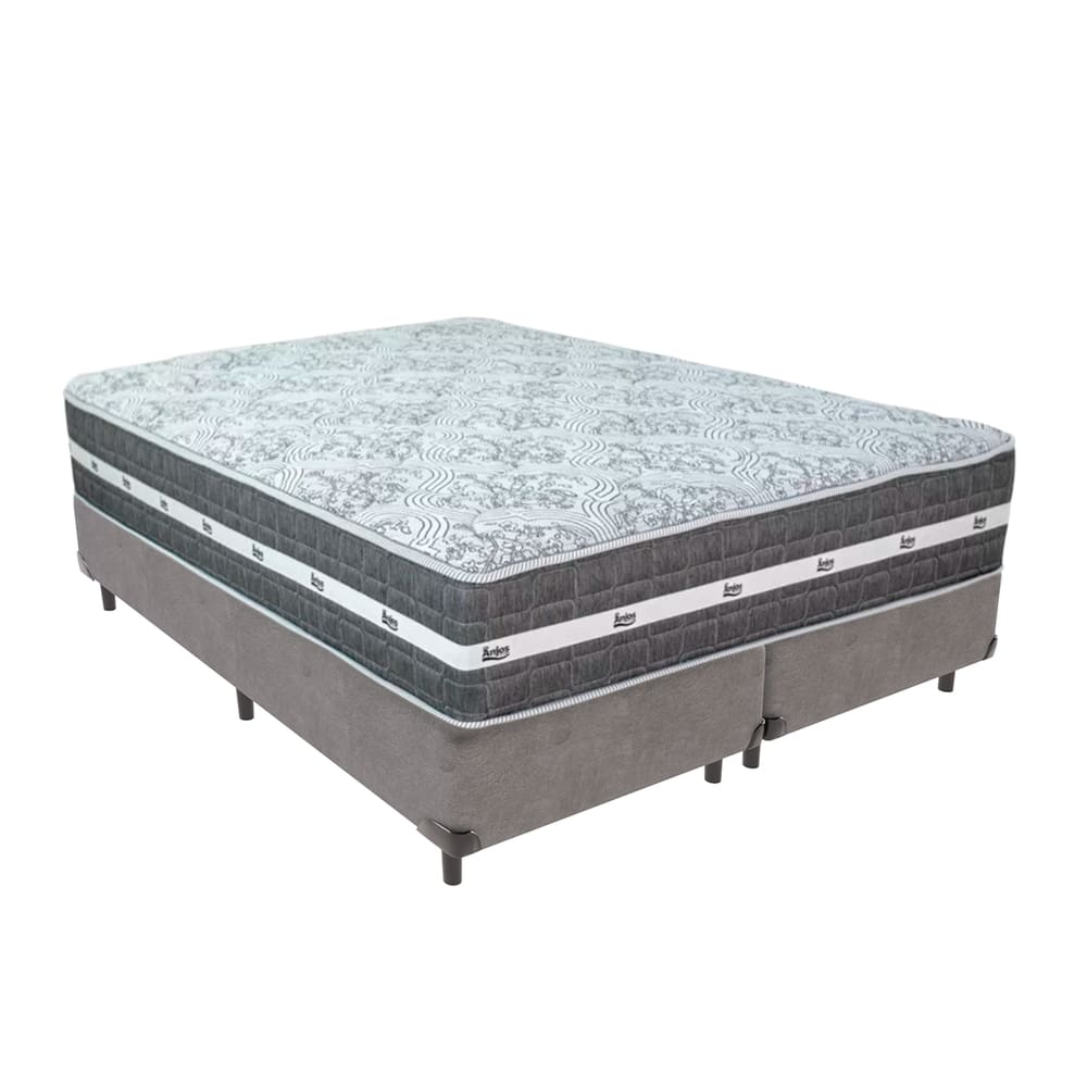 Cama Box Cinza e Colchão Queen Black Grafit Anjos