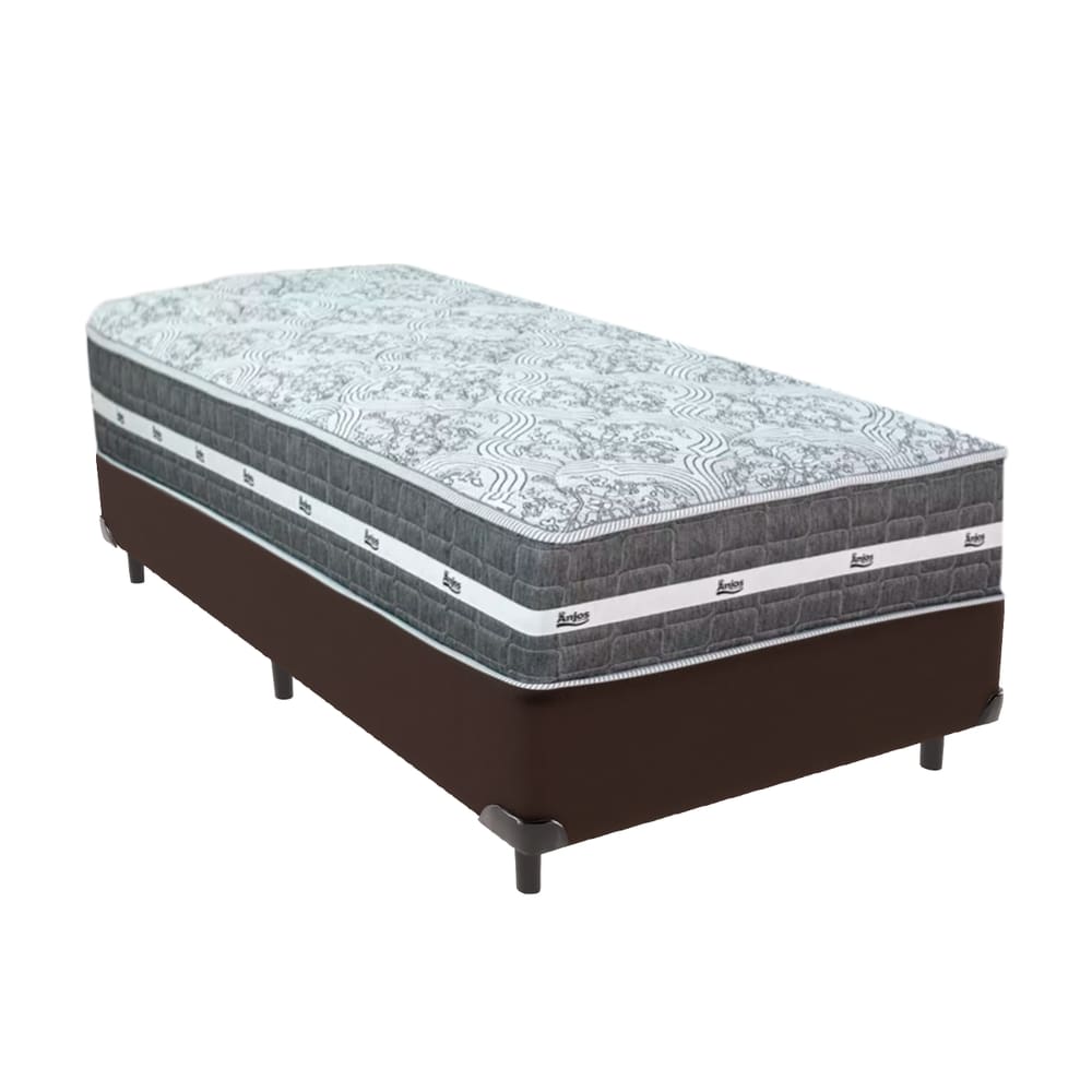 Cama Box Marrom e Colchão Solteiro Black Grafit Anjos