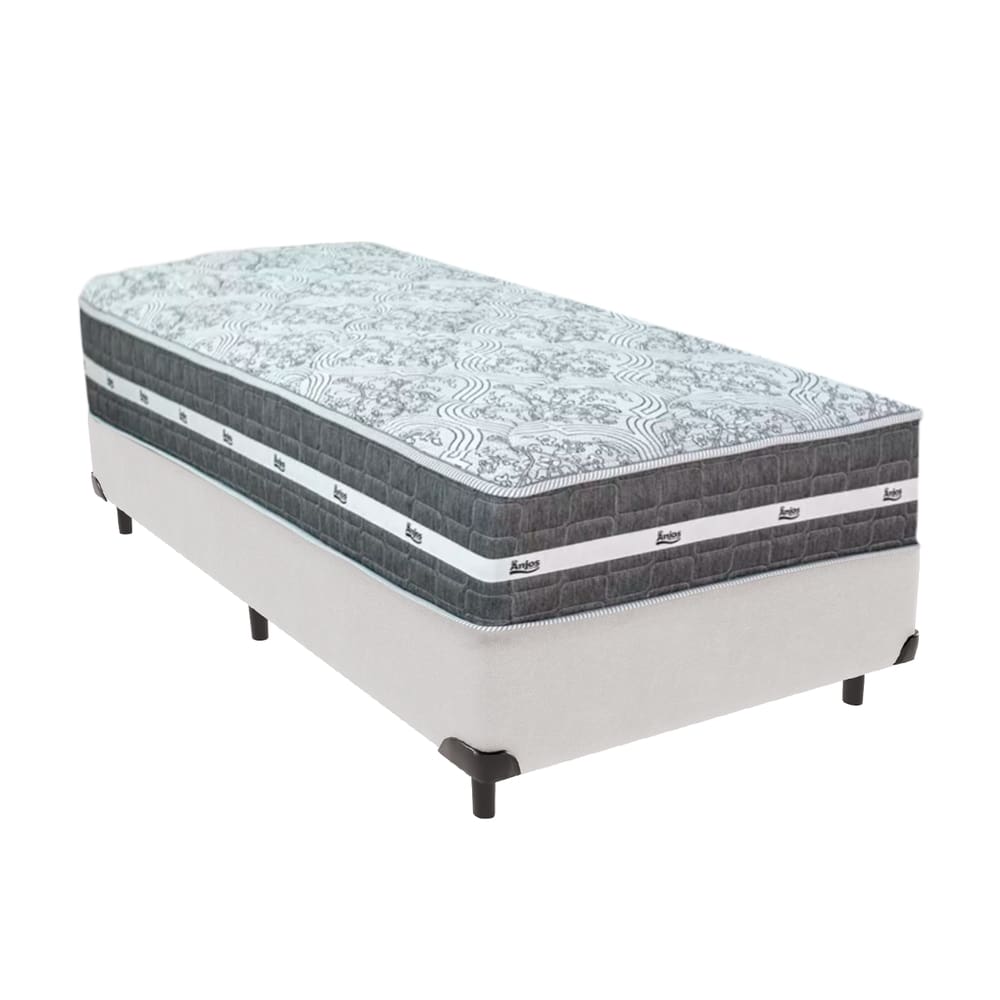 Cama Box Branco e Colchão Solteiro Black Grafit Anjos