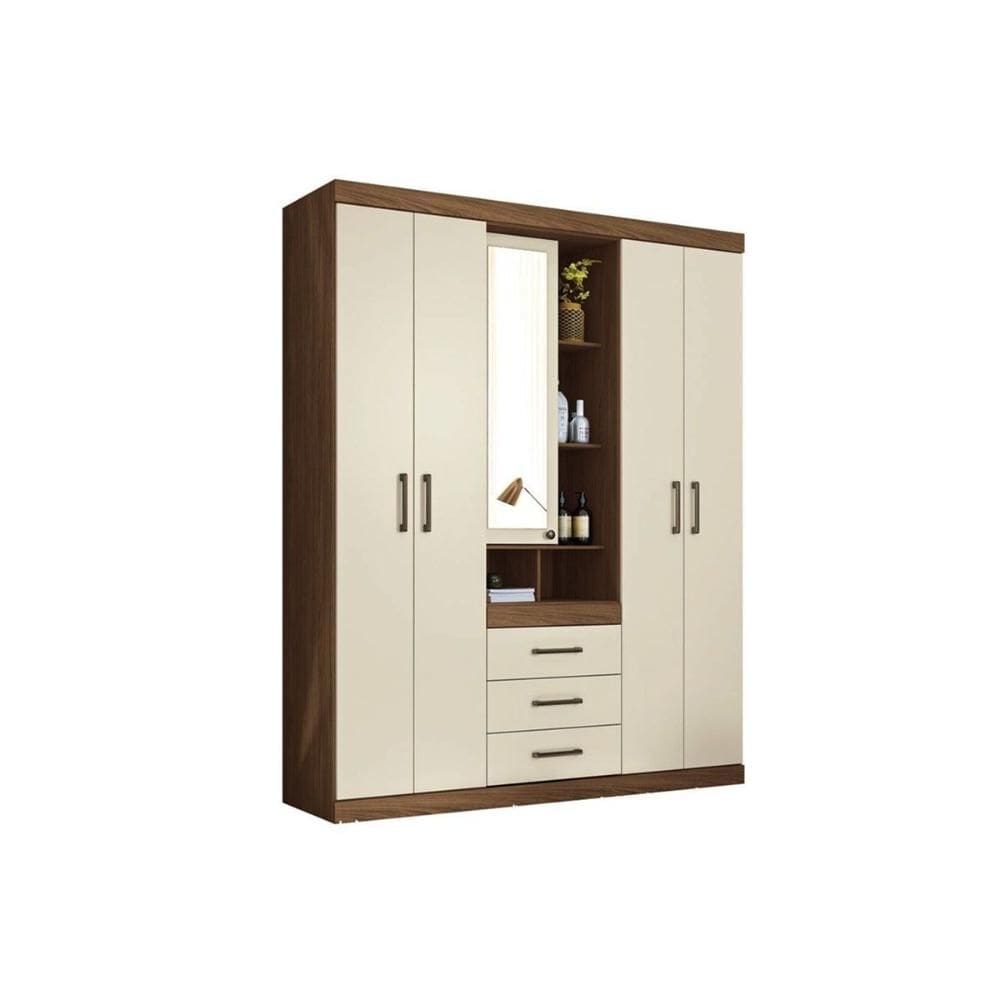 Guarda Roupa Solteiro 5 Portas e 3 Gavetas Havana Star 5.3 jatoba/Areia - Santos Andirá