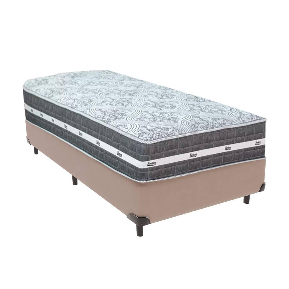 Cama Box Bege e Colchão Solteiro Black Grafit Anjos