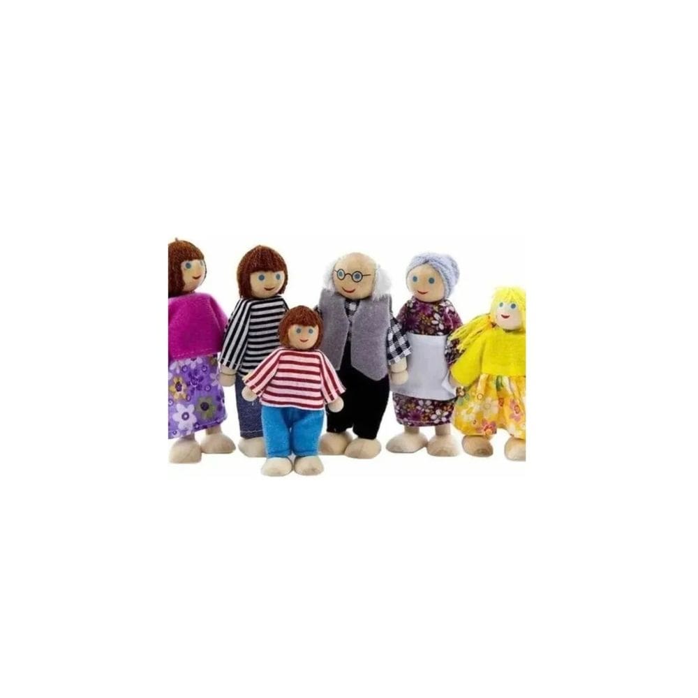 Bonecas de brinquedo familiar de madeira para casa de bonecas com 6 peças