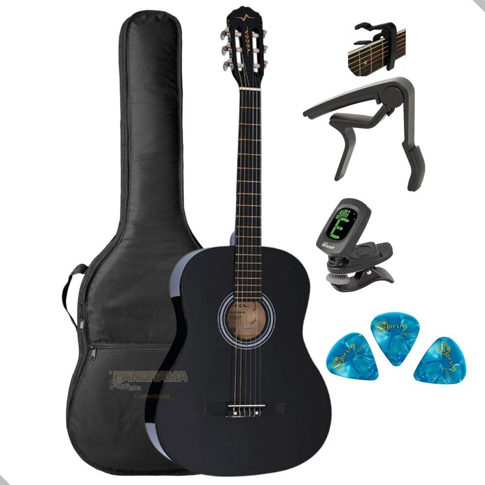 Violao classico acustico vogga nylon vca204n bk preto + kit