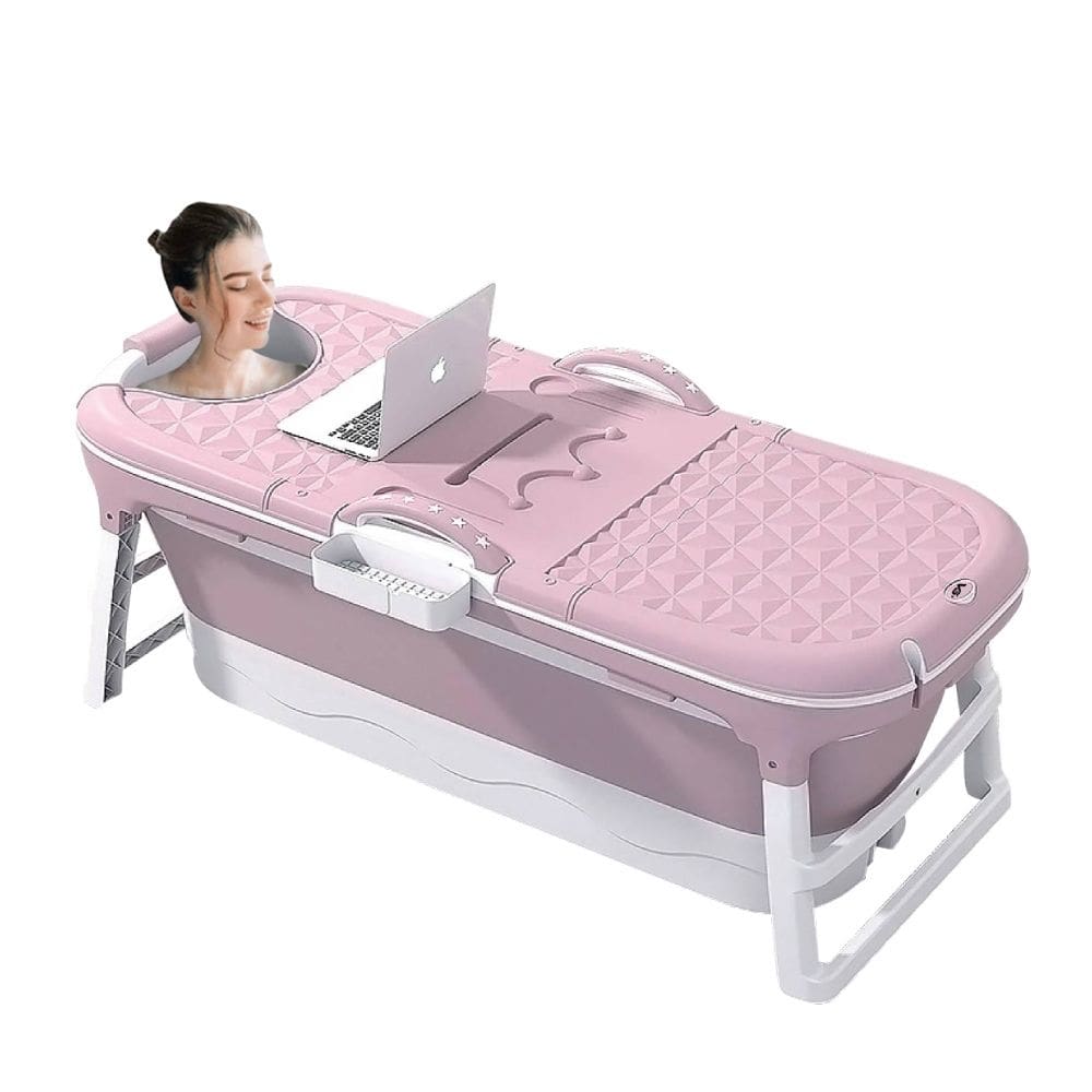 Banheira Ofurô Dobrável Portátil Adulto 117 Cm com Suporte Vg+ Rosa