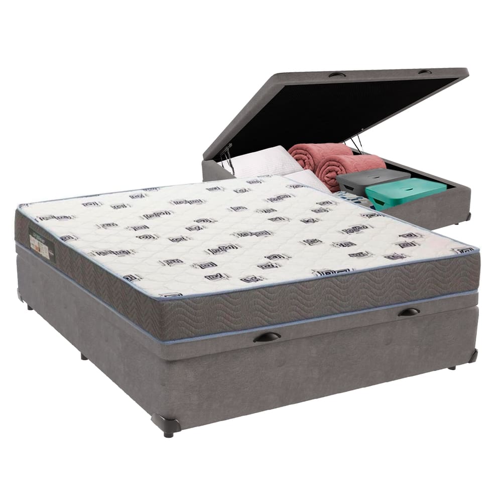 Cama Box Casal com Bau Ortobom D33 Light Cinza