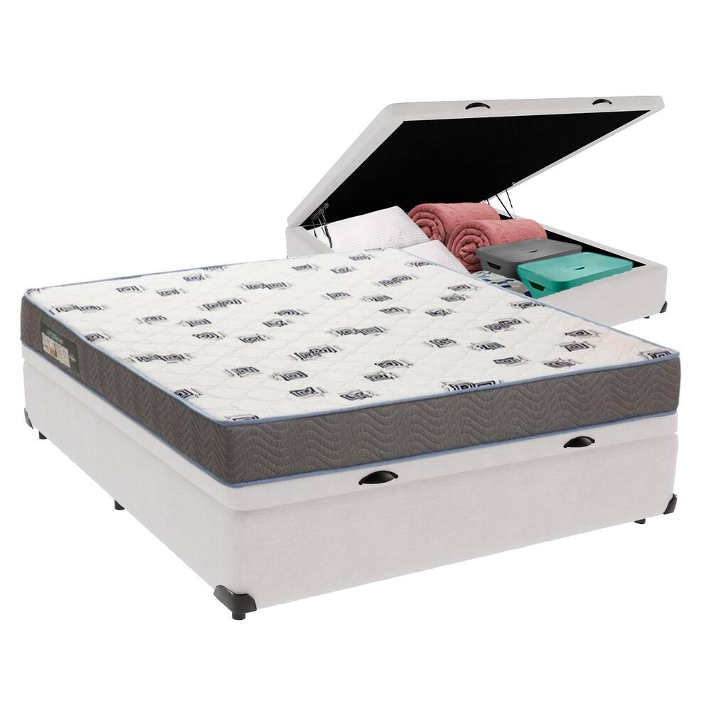 Cama Box Casal com Bau Ortobom D33 Light Branco