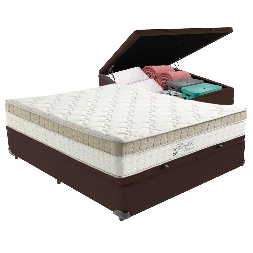 Cama Box com Baú Marrom e Colchão Casal King Best Anjos