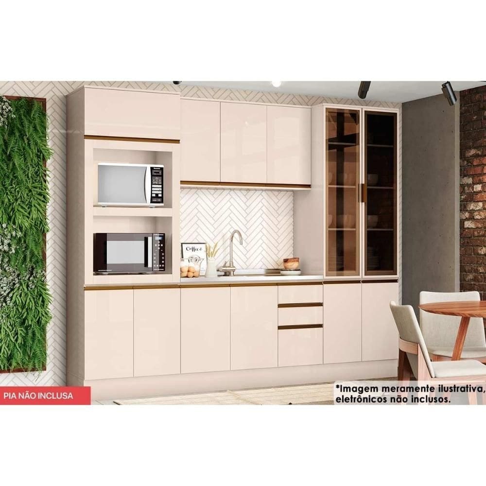 Cozinha Completa Connect 6 Peças (1 Armário + 2 Paneleiros + 1 Balcão + 2 Complementos) C5P73 Off White - Henn