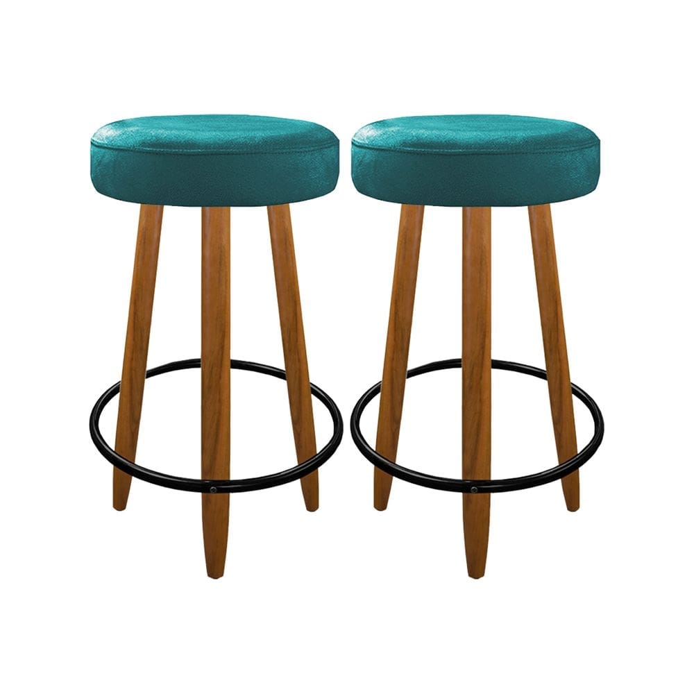 Kit 2 Banqueta Madeira Industrial Balcão Bar Turquesa