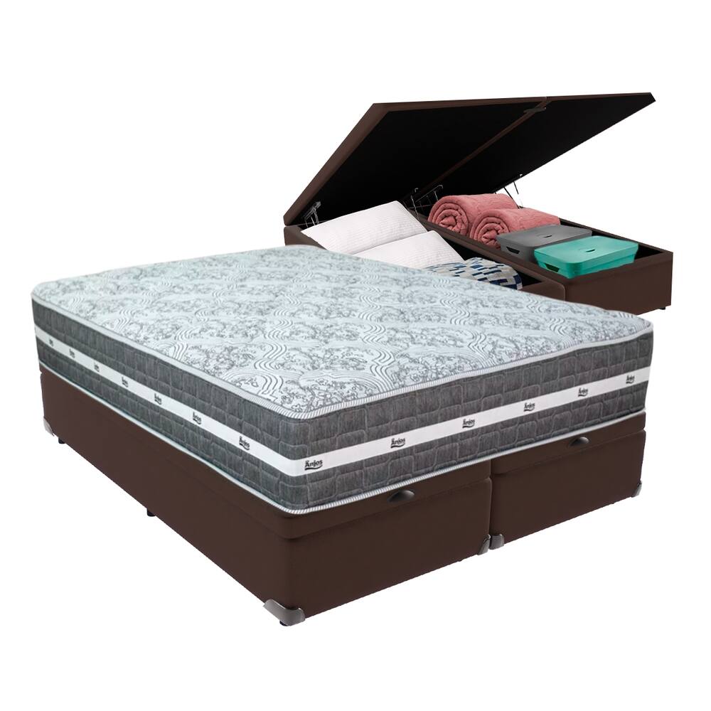 Cama Box com Baú Marrom e Colchão Queen Black Grafit Anjos