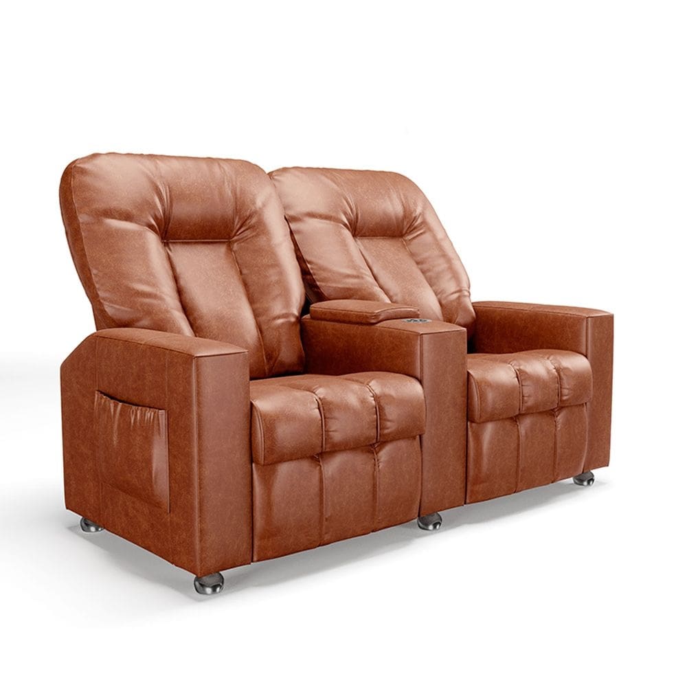 Poltrona Reclinável Para Cinema 2 Lugares Sora PU Camel FH1 - D`Rossi