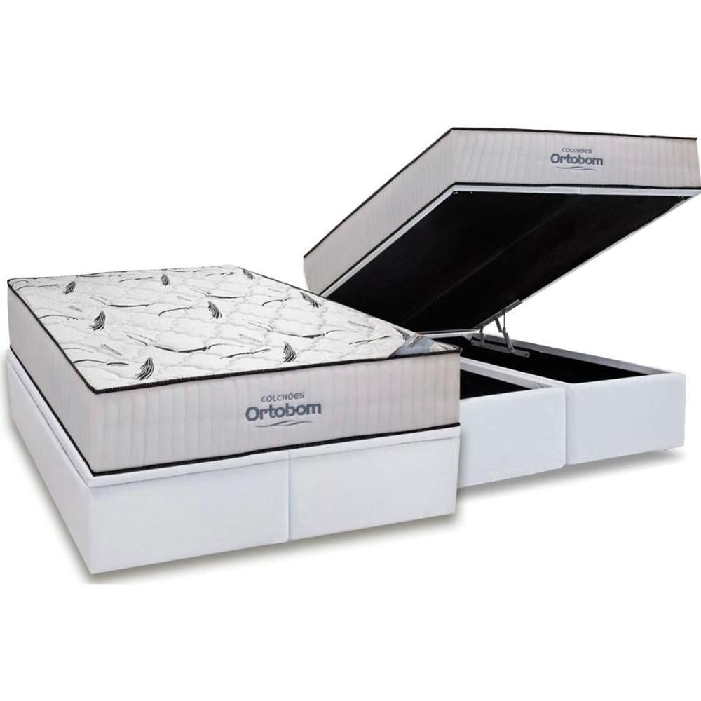 Cama Box Baú King: Colchão Espuma D45 Ortobom Highfoam + Base CRC Courano White(193x203)