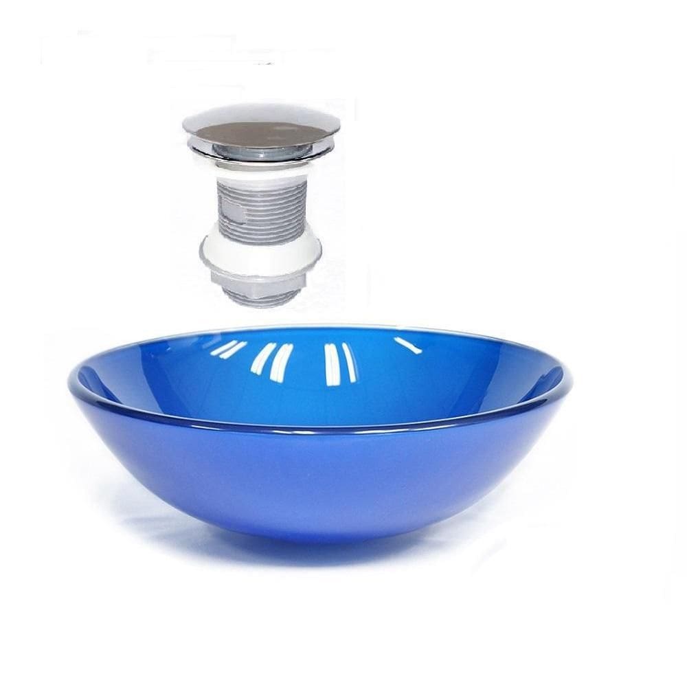 Cuba de vidro redonda 31cm azul escuro + válvula click