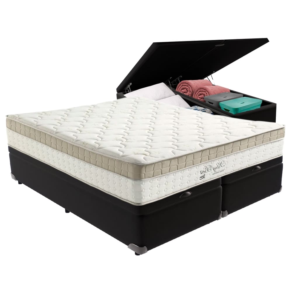 Cama Box com Baú Preto e Colchão King King Best Anjos