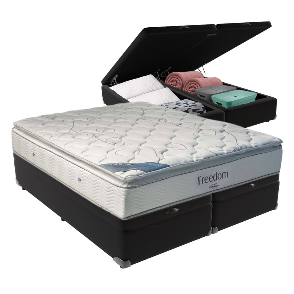 Colchão King Freedom Ortobom Base Box Baú Preto Espuma