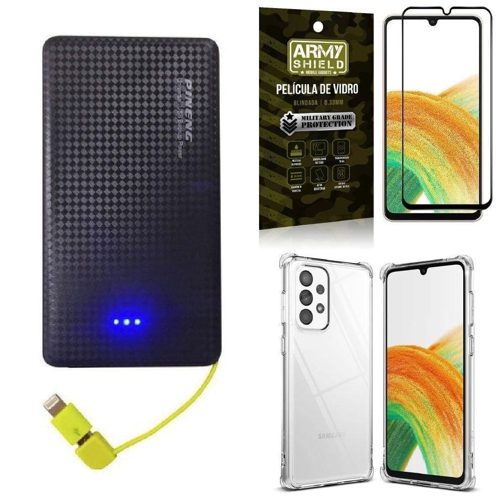 Capa samsung a33 5g + carregador portátil 5k + película 3d