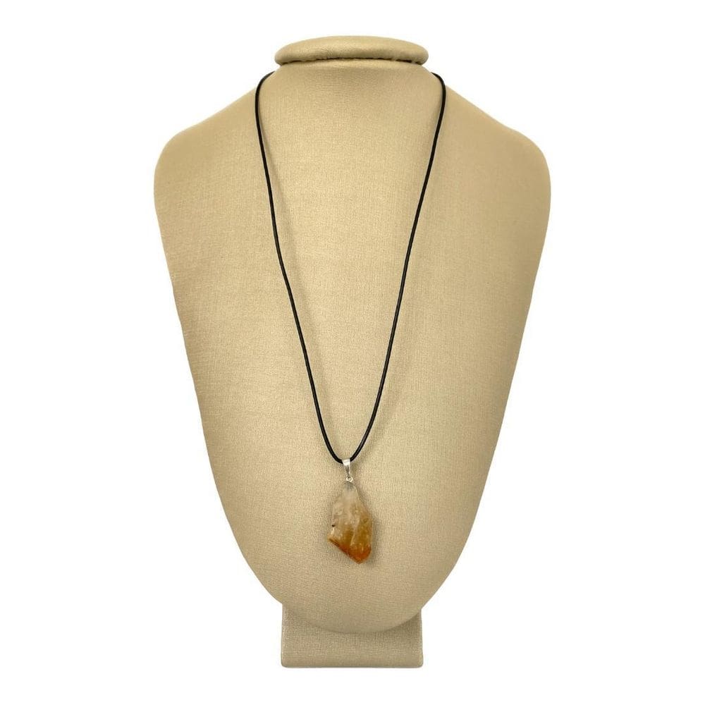 Colar em couro grego e prata citrino semi lapidado