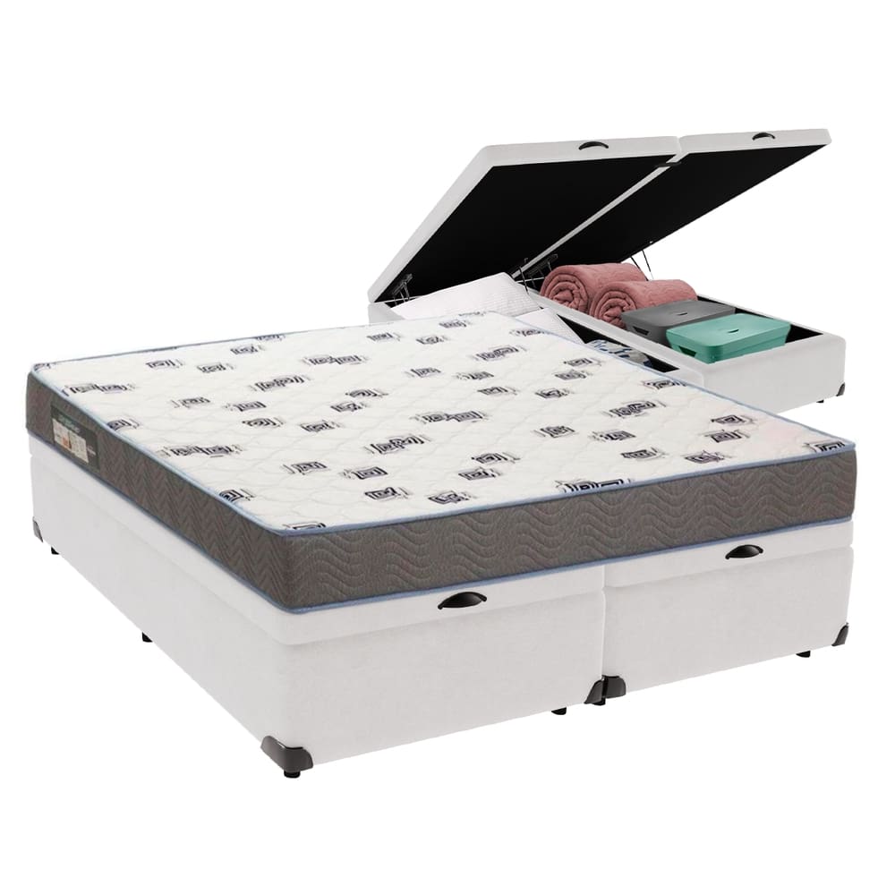 Cama Box Queen com Bau Ortobom D33 Light Branco